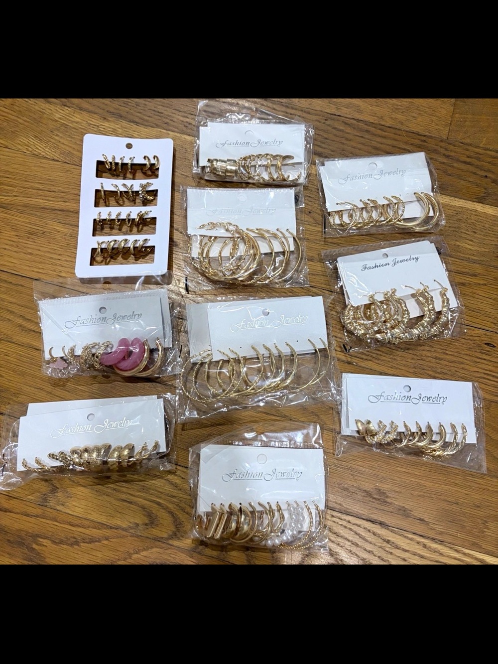 Set of 10 Gold tone Hoop & Huggie Earrings-mini to 2”-TOTAL of 55